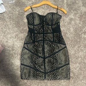 Bebe sheer/velvet mini, strapless dress. Worn once. No rips or tears!